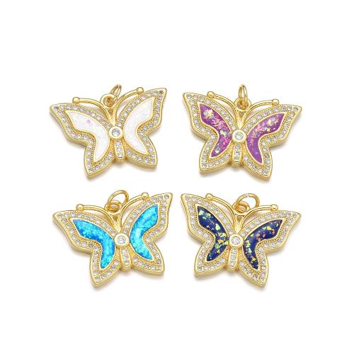 Cubic Zirconia Micro Pave Brass Pendant, with Opal, Butterfly, plated, DIY & micro pave cubic zirconia, more colors for choice, Sold By PC