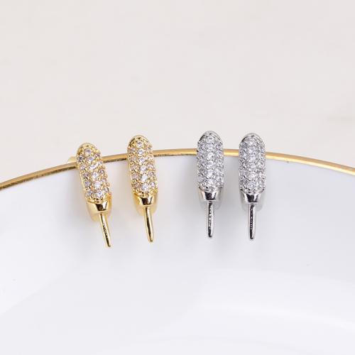 Brass Earring Stud Component, real gold plated, DIY & micro pave cubic zirconia, more colors for choice, 15x14mm, Sold By Pair