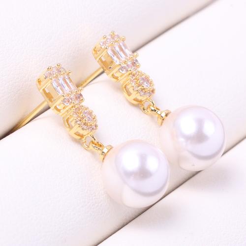 Brass Earring Stud Component real gold plated DIY & micro pave cubic zirconia 16mm Sold By Pair