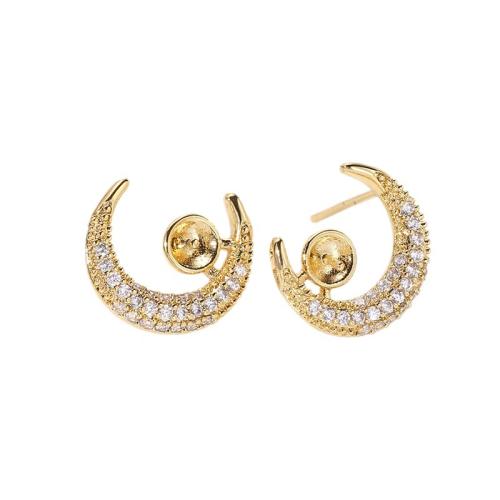 Brass Earring Stud Component real gold plated DIY & micro pave cubic zirconia golden Sold By Pair