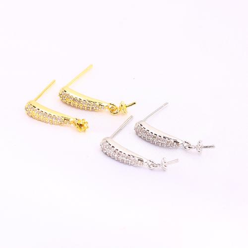 Brass Earring Stud Component real gold plated DIY & micro pave cubic zirconia 18mm Sold By Pair