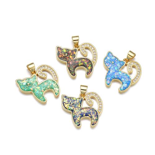 Cubic Zirconia Micro Pave Brass Pendant, with Opal, Cat, plated, DIY & micro pave cubic zirconia, more colors for choice, Sold By PC