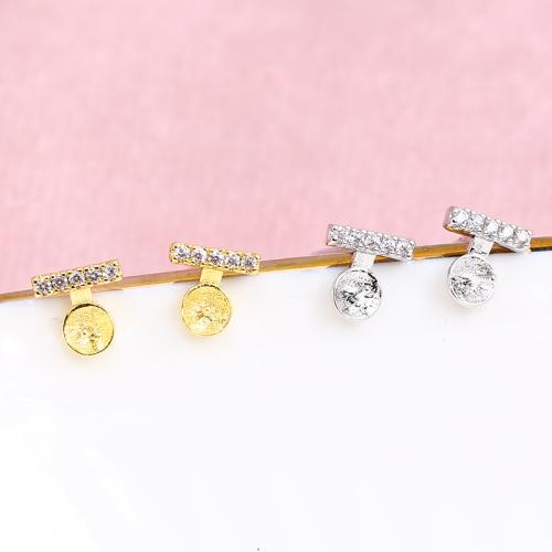 Brass Earring Stud Component real gold plated DIY & micro pave cubic zirconia 6mm Sold By Pair