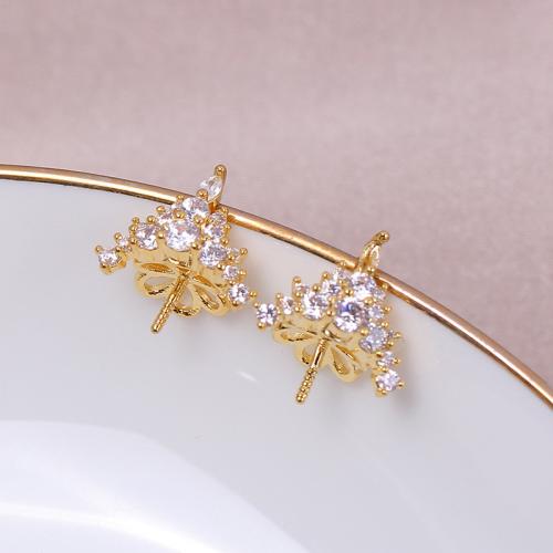 Brass Earring Stud Component real gold plated DIY & micro pave cubic zirconia Sold By PC