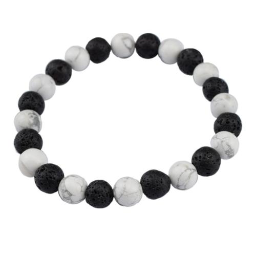 Gemstone Bracelets, Howlite, with Lava, polished, Unisex, white and black, Length:16 cm, Sold By PC