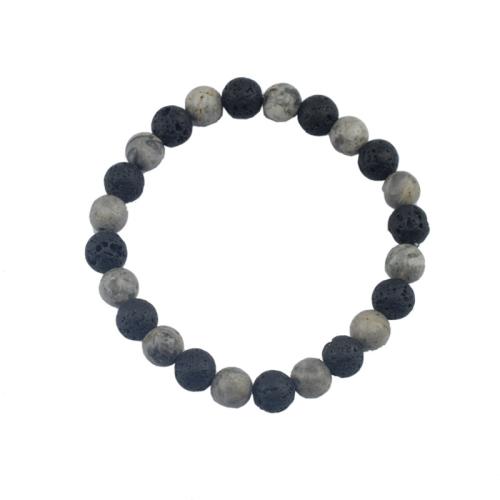 Bracelets de pierres précieuses, lave volcanique, unisexe, blanc et noir, Longueur:21.6 cm, Vendu par PC