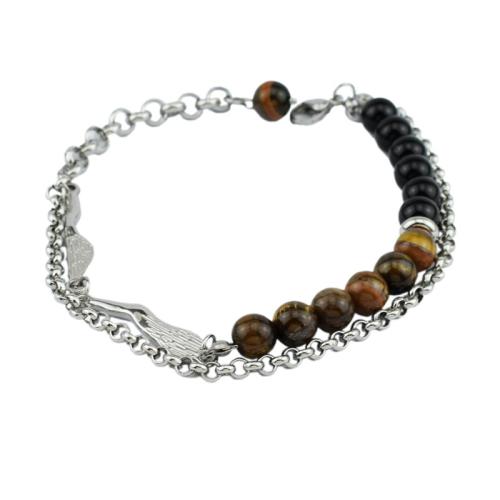 Titanium Steel Bracelet & Bangle, with Tiger Eye, polished, Unisex & different size for choice, original color, Sold By PC