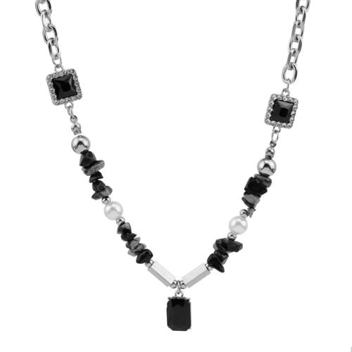 Титановые стали ожерелье, титан, с Полудрагоценный камень, с 5cm наполнитель цепи, Мужская & инкрустированное микро кубического циркония, оригинальный цвет, длина:45 см, продается PC