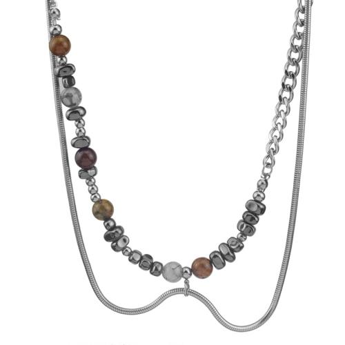 Titanstahl Halskette, mit Edelstein, mit Verlängerungskettchen von 7cm, unisex, originale Farbe, Länge 43 cm, verkauft von PC