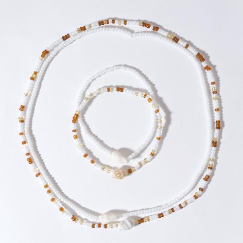 Glass Seed Beads Smycken Set, armband & halsband, med Elastisk tråd & Shell, 4 stycken & för kvinna, Säljs av Ställ