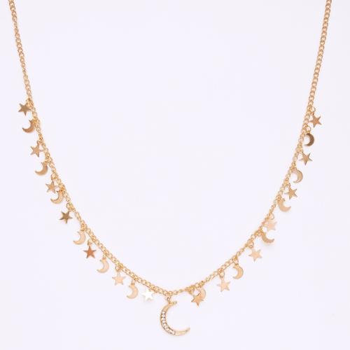 Zinc Alloy Necklace with Brass & Iron with 2.75inch extender chain Moon and Star gold color plated fashion jewelry & for woman Length Approx 16 Inch Sold By PC