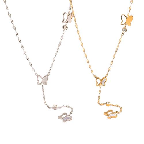 Titanstahl Halskette, mit Verlängerungskettchen von 2inch, Schmetterling, plattiert, Micro pave Zirkonia & für Frau, keine, Länge:ca. 16.5 ZollInch, verkauft von PC