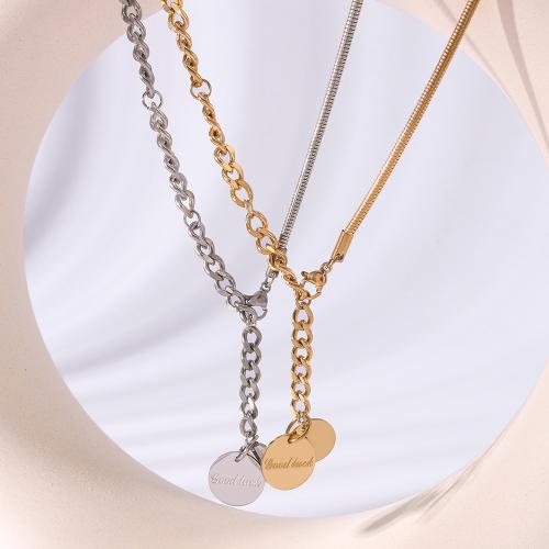 Titanium Steel Necklace, Flat Round, plated, with letter pattern & for woman, more colors for choice, Length:Approx 22.4 Inch, Sold By PC