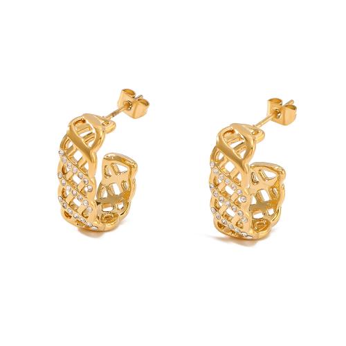 304 Stainless Steel Stud Earring plated micro pave cubic zirconia & for woman & hollow Sold By Pair