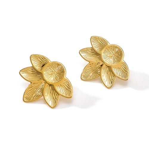 304 Stainless Steel Stud Earring, Flower, 18K gold plated, fashion jewelry & for woman, 30x30mm, Sold By Pair