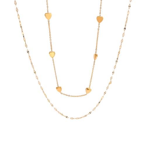 Titanstahl Halskette, mit Verlängerungskettchen von 2inch, Herz, 18K vergoldet, Doppelschicht & für Frau, Länge:ca. 17.3 ZollInch, verkauft von PC