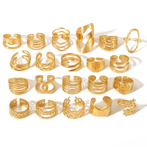 304 Nerūdijantis plienas Cuff Finger Ring, aukso spalva padengtas, įvairių stilių pasirinkimas & moters & tuščiaviduris, Pardavė PC