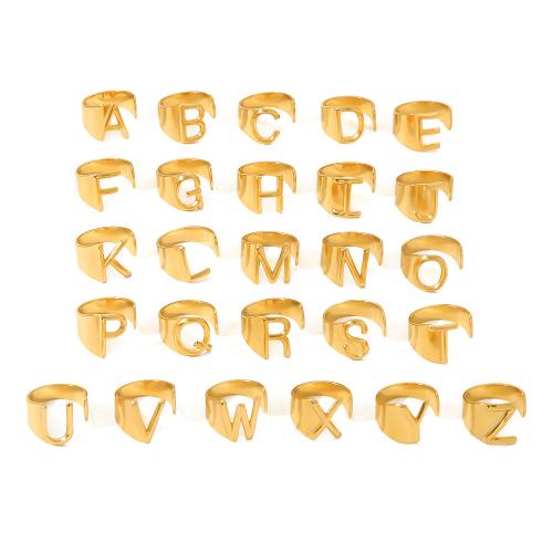 304 Stainless Steel Cuff Finger Ring Alphabet Letter gold color plated & for woman Sold By PC