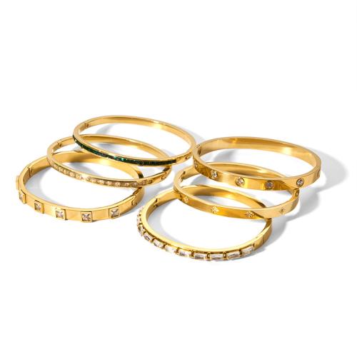 Aço inoxidável 304 pulseira comum, cromado de cor dourada, Vario tipos a sua escolha & micro pavimento em zircônia cúbica & para mulher, vendido por PC