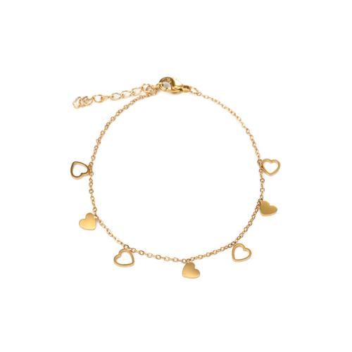 304 Stainless Steel Bracelet with 1.2inch extender chain Heart gold color plated for woman & hollow Length Approx 6.3 Inch Sold By PC