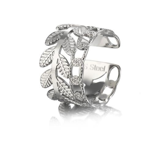 304 rostfritt stål Cuff finger ring, Leaf, plated, för kvinna & ihålig, fler färger för val, Storlek:7-8, Säljs av PC