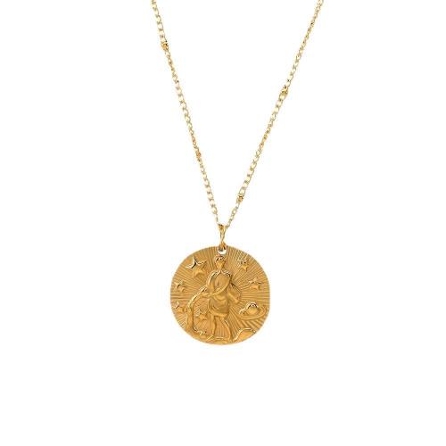 304 Stainless Steel Necklace with 2inch extender chain 12 Signs of the Zodiac gold color plated cross chain & for woman Length Approx 17.7 Inch Sold By PC