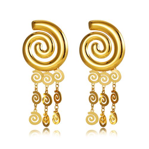 304 Edelstahl Tropfen Ohrring, Geometrisches Muster, goldfarben plattiert, Modeschmuck & für Frau, 32.60x71.20mm, verkauft von Paar