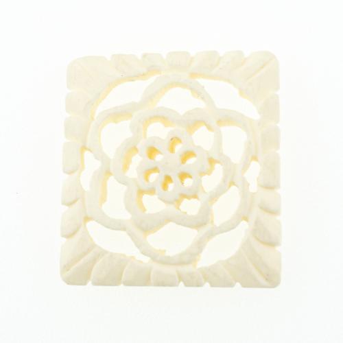 Ox Bone Pendant, Geometrical Pattern, DIY & with flower pattern & hollow, 31x28x4mm, Sold By PC