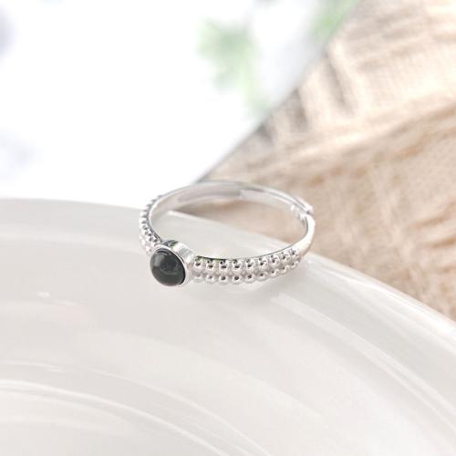 Ezüst ékszer Finger Ring, 925 ezüst, -val Fekete Achát, divat ékszerek & a nő, Méret:7, Által értékesített PC