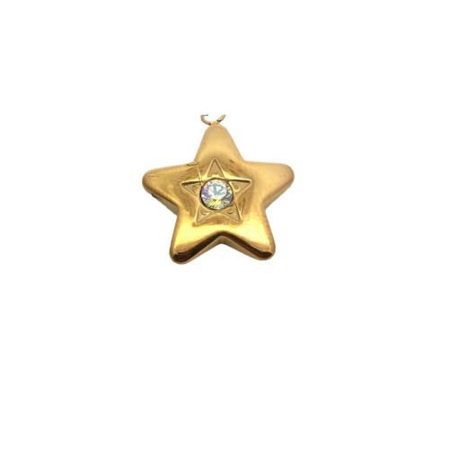 Stainless Steel Pendants, 316 Stainless Steel, Star, DIY & micro pave cubic zirconia, golden, 19x16mm, Sold By PC