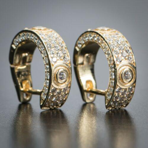 Cubic Zirconia Micro Pave Brass Earring, fashion jewelry & micro pave cubic zirconia & for man, golden, 16mm, Sold By Pair