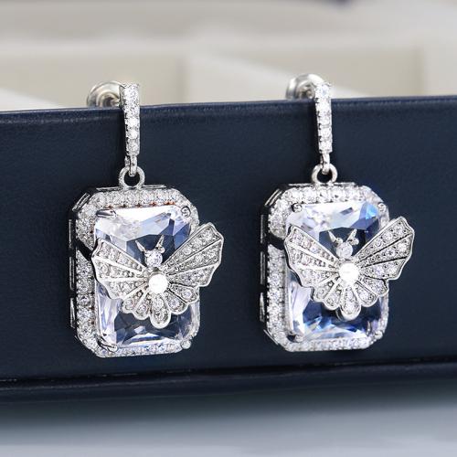Cubic Zirconia Micro Pave Brass Earring fashion jewelry & micro pave cubic zirconia & for woman 27mm Sold By Pair