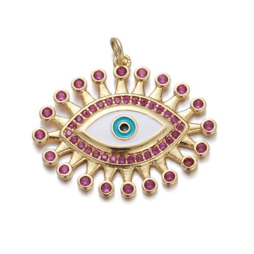 Evil Eye Pendants Brass gold color plated & DIY & micro pave cubic zirconia & enamel nickel lead & cadmium free Sold By PC