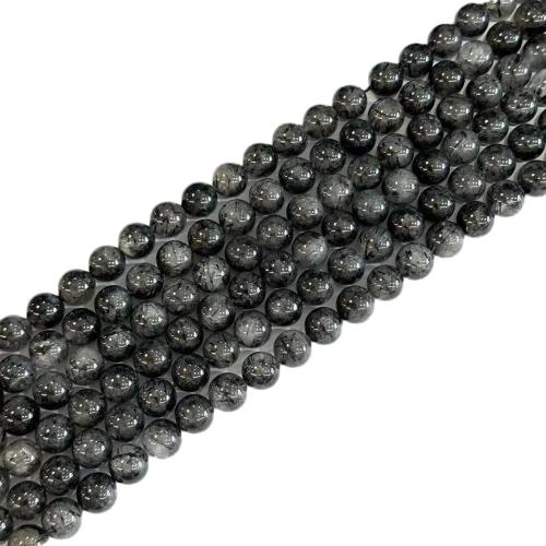 Natürlicher Quarz Perlen Schmuck, Schwarzer Rutilquarz, rund, DIY & verschiedene Größen vorhanden, schwarz, verkauft per ca. 38 cm Strang