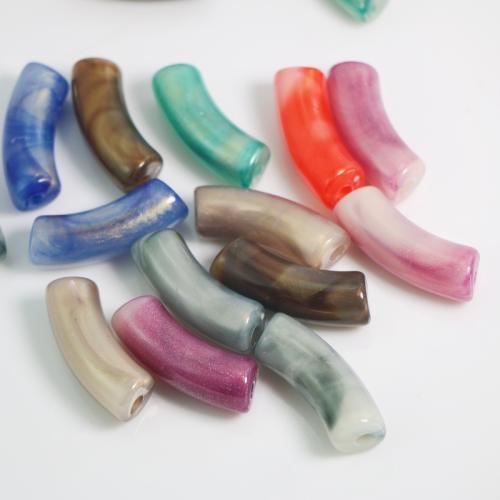 Acryl gebogene Rohr Perlen, DIY, gemischte Farben, 35x11.30mm, Bohrung:ca. 3.5mm, ca. 155/Tasche, verkauft von Tasche