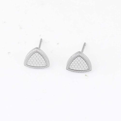 Brass Stud Earring Triangle silver color plated for woman nickel lead & cadmium free Sold By Pair
