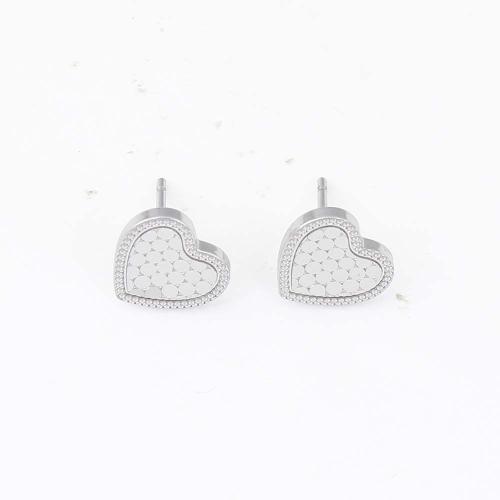 Brass Stud Earring, Heart, silver color plated, for woman, nickel, lead & cadmium free, 10.10x1.40x1.40mm, Sold By Pair