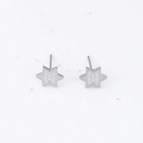 Brass Stud Earring, Hexagram, silver color plated, for woman, nickel, lead & cadmium free, 8.90x7.80x1.40mm, Sold By Pair