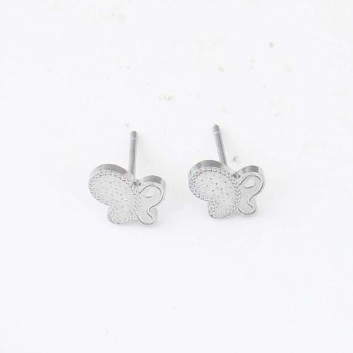 Brass Stud Earring Butterfly silver color plated for woman nickel lead & cadmium free Sold By Pair