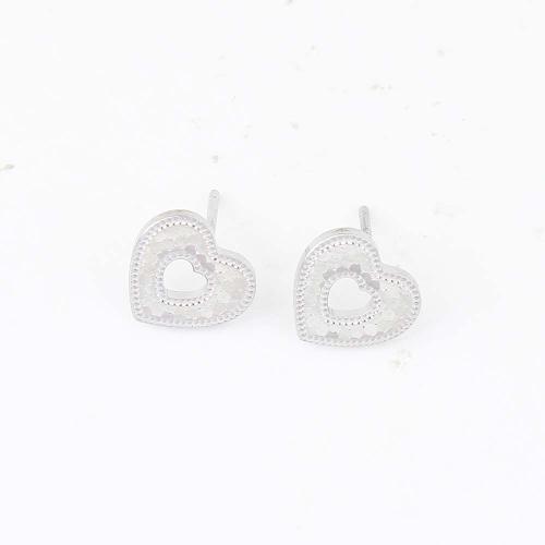 Brass Stud Earring, Heart, silver color plated, for woman, nickel, lead & cadmium free, 10x9.40x1.40mm, Sold By Pair