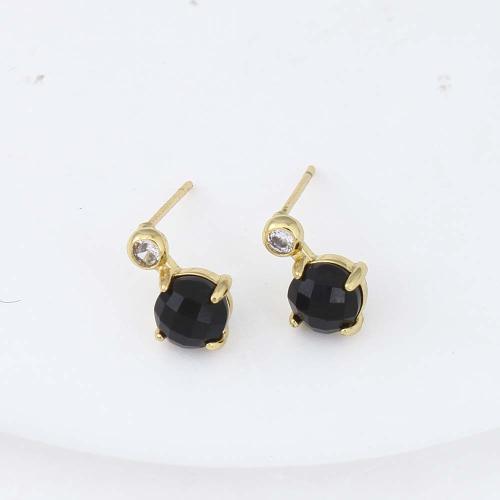 Cubic Zirconia Micro Pave Brass Earring gold color plated micro pave cubic zirconia & for woman black nickel lead & cadmium free Sold By Pair