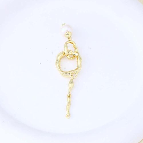 Messing smykker Connector, med Plastic Pearl, guldfarve belagt, du kan DIY & 1/1 løkke, hvid, nikkel, bly & cadmium fri, 80x18.40x11.20mm, Solgt af PC