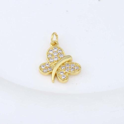 Cubic Zirconia Micro Pave Brass Pendant, Butterfly, gold color plated, DIY & micro pave cubic zirconia, nickel, lead & cadmium free, 17.50x13.10x2.60mm, Sold By PC