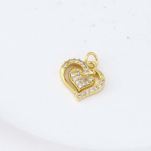 Cubic Zirconia Micro Pave Brass Pendant, Heart, gold color plated, DIY & micro pave cubic zirconia, nickel, lead & cadmium free, 14x1.70x4mm, Sold By PC