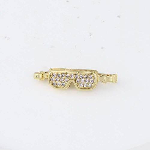 Cubic Zirconia Micro Pave Brass Pendant, Glasses, gold color plated, DIY & micro pave cubic zirconia, nickel, lead & cadmium free, 25.30x6.20x6.20mm, Sold By PC