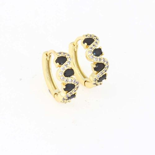 Cubic Zirconia Micro Pave Brass Earring gold color plated micro pave cubic zirconia & for woman black nickel lead & cadmium free Sold By PC