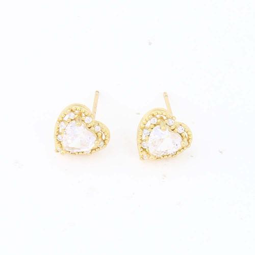 Cubic Zirconia Micro Pave Brass Earring Heart gold color plated micro pave cubic zirconia & for woman nickel lead & cadmium free Sold By PC