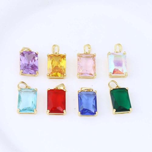 Cubic Zirconia Brass Pendants, with Cubic Zirconia, Rectangle, gold color plated, DIY, more colors for choice, nickel, lead & cadmium free, 16.70x10.60x5.90mm, Sold By PC