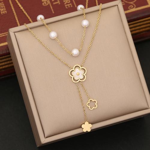Stainless Steel Jewelry Necklace 304 Stainless Steel with Plastic Pearl with 5cm extender chain fashion jewelry & for woman gold Length 40 cm Sold By PC
