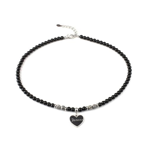 Stainless Steel Jewelry Necklace 304 Stainless Steel with Tiger Eye with 5cm extender chain fashion jewelry & Unisex & enamel black Length 46 cm Sold By PC